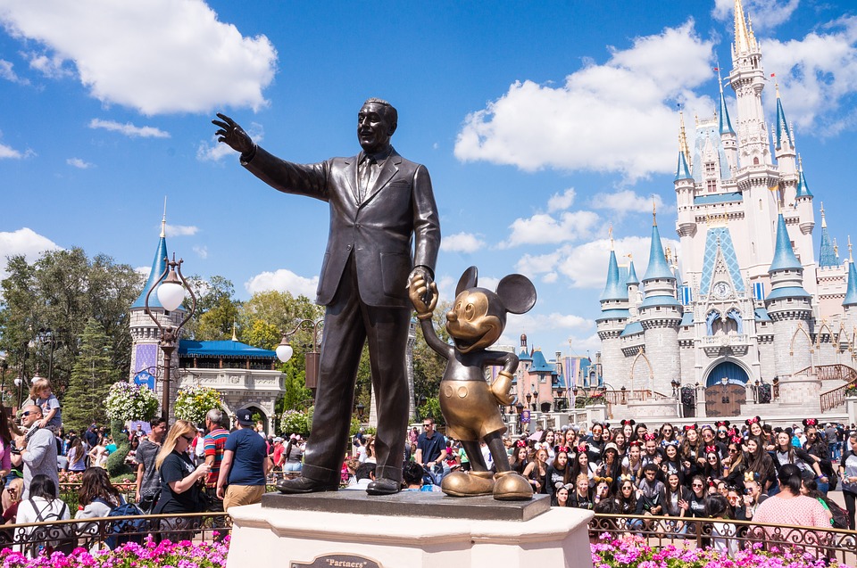 Walt Disney and Mickey Statue at Disney’s Magic Kingdom, Orlando, Florida.