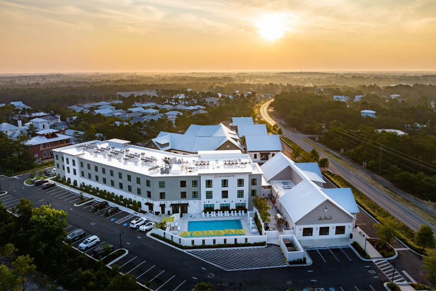 Exterior of The Lodge 30A in Santa Rosa Beach, Florida.